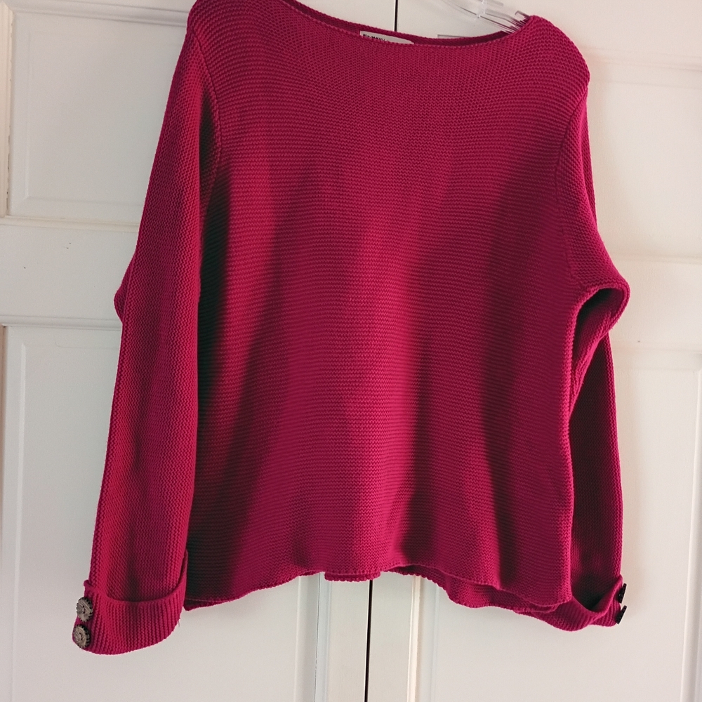 Red Knit Sweater with Button Accents Habitat Clothes to Live in 100%Cotton Berry